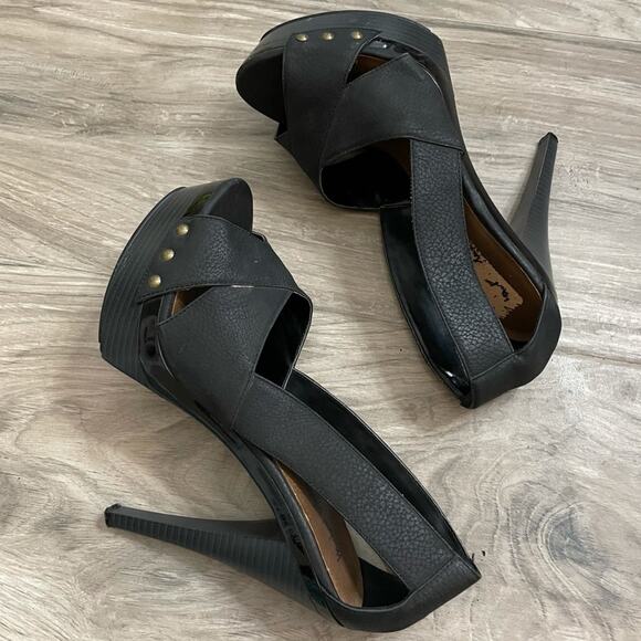 Michael Antonio black peep toe platform heels size 8.5 - Picture 1 of 10